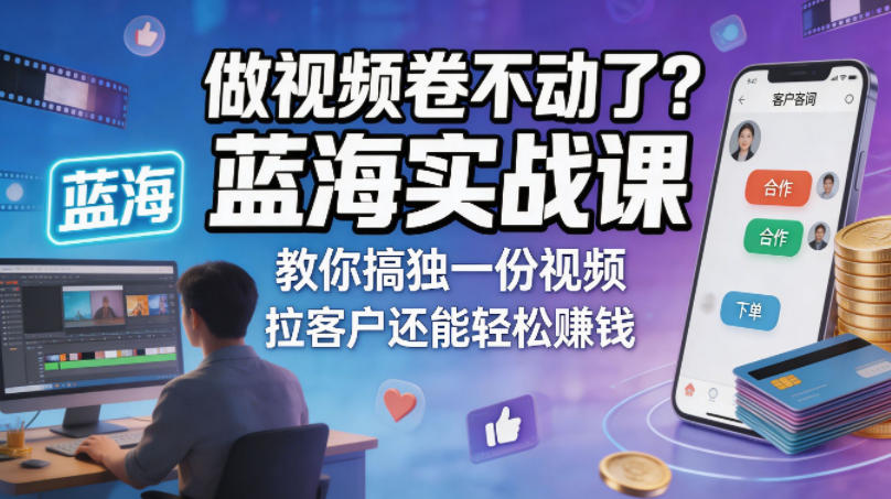 做视频卷不动了？蓝海实战课教你搞独一份视频，拉客户还能轻松賺钱！【原创双语字幕】-青虫资源网