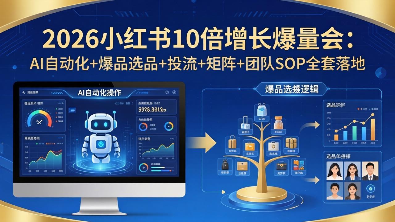 2026小红书10倍增长爆量会：AI自动化+爆品选品+投流+矩阵+团队SOP全套落地-快名资源网