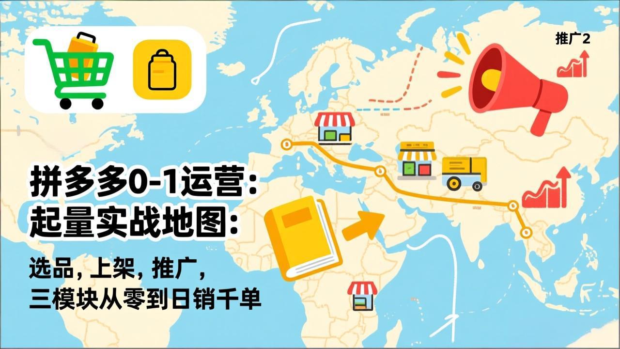 拼多多0-1运营：起量实战地图：选品，上架，推广，三模块从零到日销千单-快名资源网