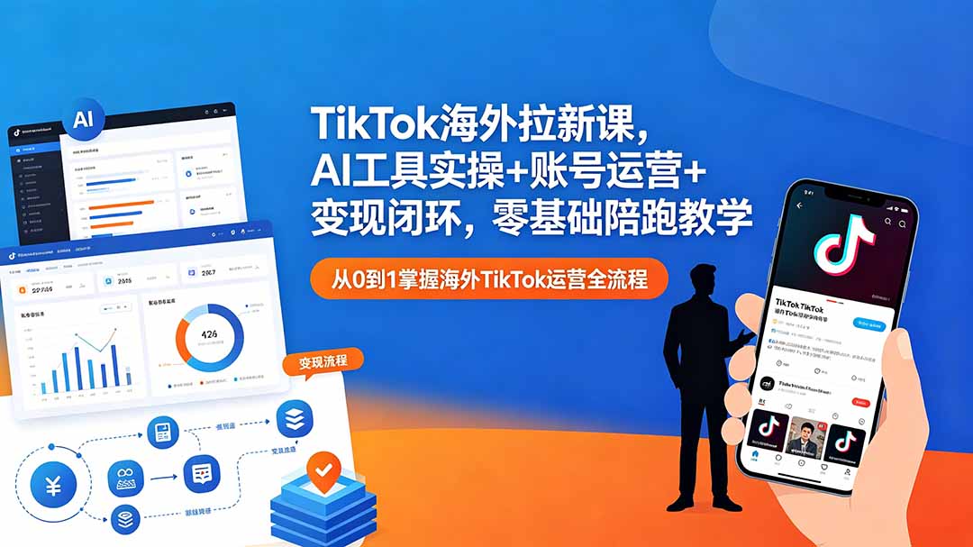 TikTok海外拉新课，AI工具实操+账号运营+变现闭环，零基础陪跑教学-快名资源网