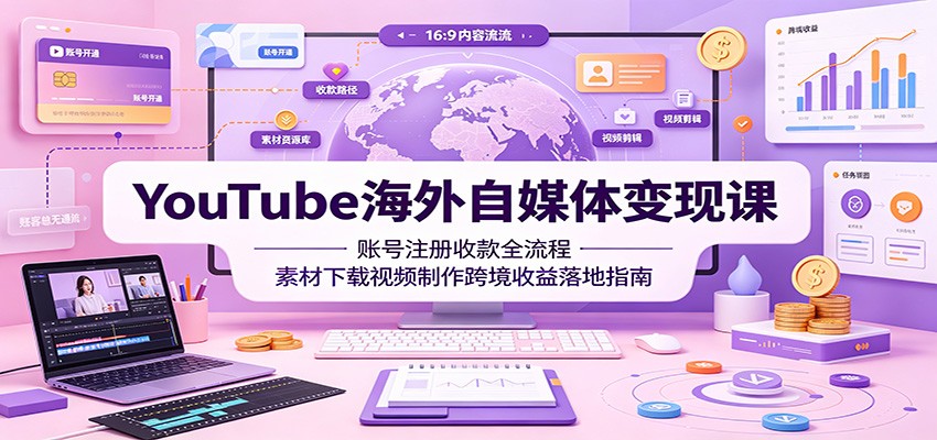 YouTube海外自媒体变现课：账号注册收款全流程，素材下载视频制作跨境收益落地指南-青虫资源网