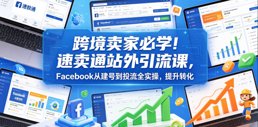 跨境卖家必学！速卖通站外引流课，Facebook从建号到投流全实操，提升转化-快名资源网