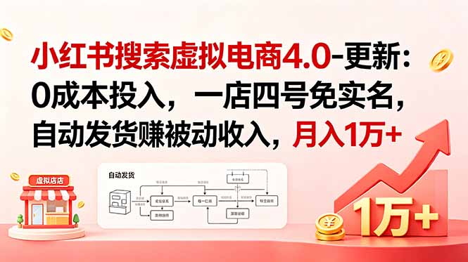 小红书搜索虚拟电商4.0-更新：0成本投入，一店四号免实名，自动发货赚被动收入，月入1万+-快名资源网
