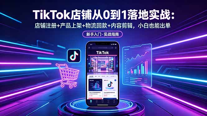 TikTok店铺从0到1落地实战：店铺注册+产品上架+物流回款+内容剪辑，小白也能出单-快名资源网