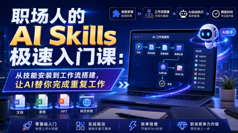 职场人的AI Skills极速入门课：从技能安装到工作流搭建，让AI替你完成重复工作-青虫资源网