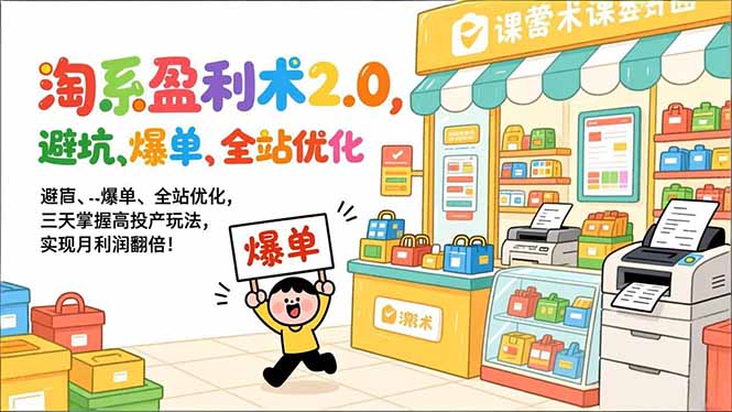 淘系盈利术2.0，避坑、爆单、全站优化，三天掌握高投产玩法，实现月利润翻倍！-快名资源网