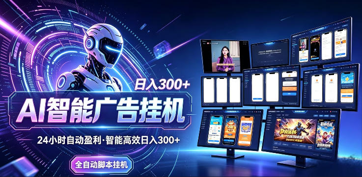 AI智能广告挂G项目，无需人工，单机稳定日入200+，可矩阵放大，24小时不间断刷广告賺收益【揭秘】-快名资源网