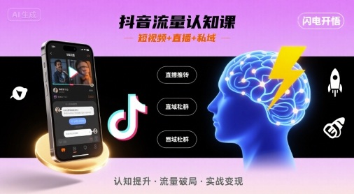 抖音流量认知课，短视频+直播+私域，认知提升，闪电开悟-快名资源网