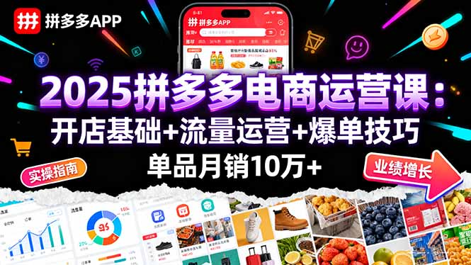 2025拼多多电商运营课：开店基础+流量运营+爆单技巧，单品月销10万+-快名资源网
