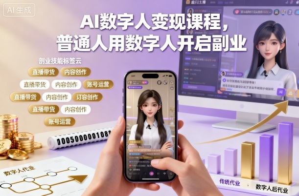 AI数字人变现课程，普通人用数字人开启副业-快名资源网