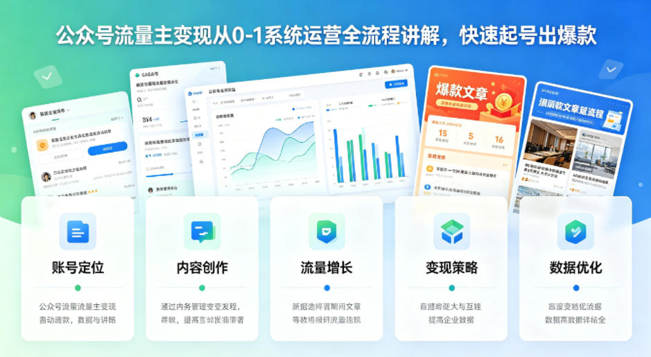 公众号流量主变现从0-1系统运营全流程讲解，快速起号出爆款-快名资源网