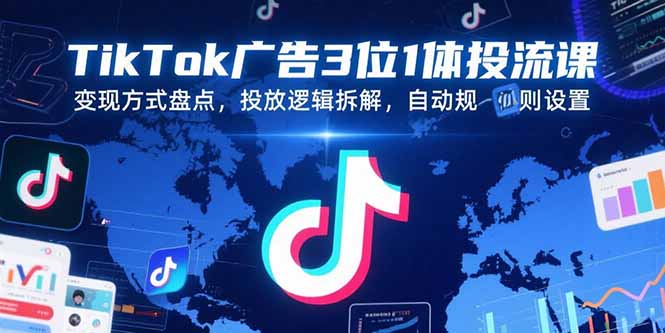TikTok广告3位1体投流课，变现方式盘点，投放逻辑拆解，自动规则设置-快名资源网