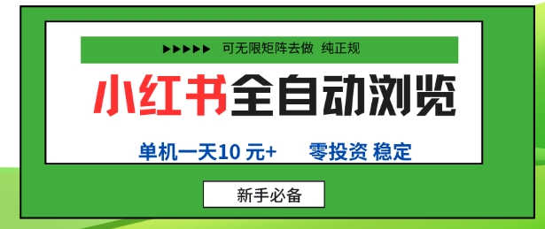 小红书全自动浏览项目，零投资，全程手机去跑，单账号一天10米+，可无限矩阵去做【揭秘】-快名资源网