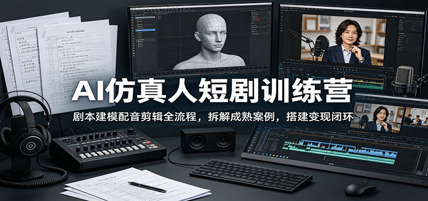 AI仿真人短剧训练营：剧本建模配音剪辑全流程，拆解成熟案例，搭建变现闭环-快名资源网