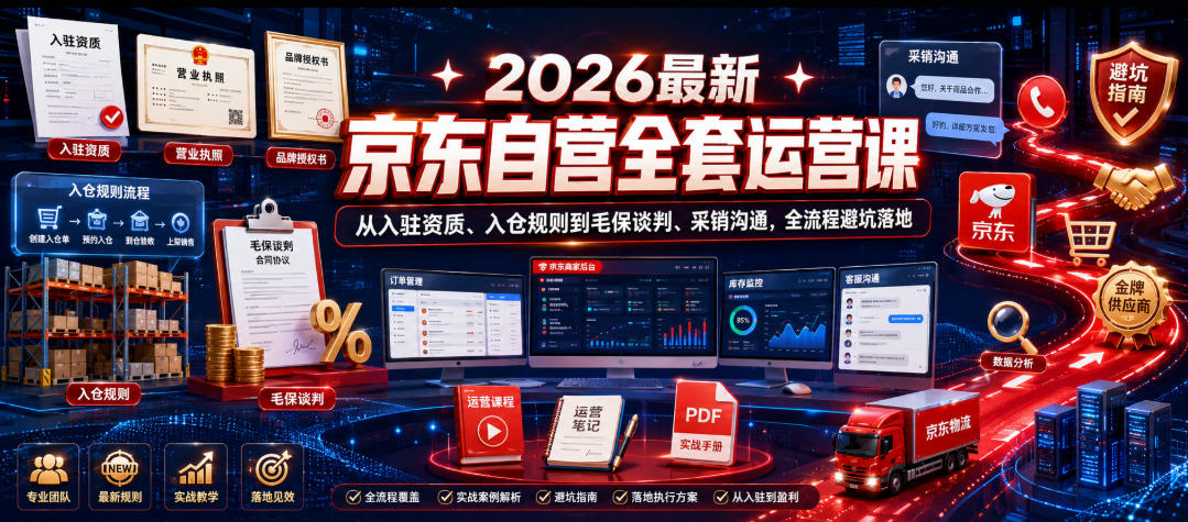 2026最新京东自营全套运营课，从入驻资质、入仓规则到毛保谈判、采销沟通，全流程避坑落地-快名资源网
