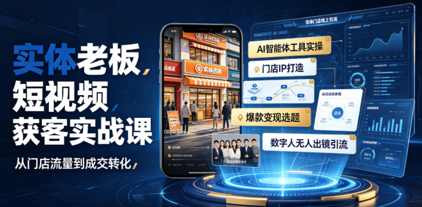 实体老板短视频获客实战课｜AI智能体工具全套实操、门店IP打造、爆款变现选题、数字人无人出镜引流完整教程-青虫资源网