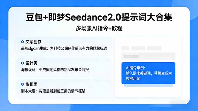 豆包+即梦Seedance2.0提示词大合集：多场景AI指令+教程，解锁文案、设计、影视高效创作-快名资源网
