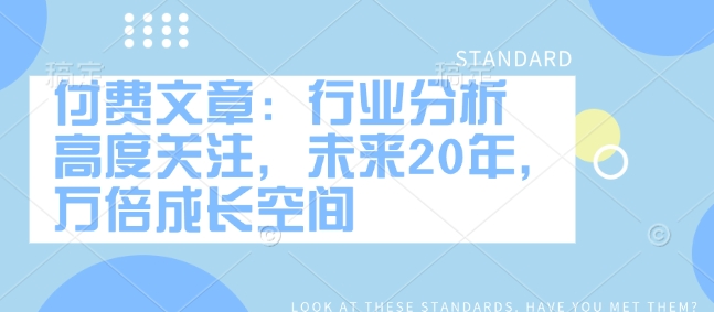 付费文章：行业分析 高度关注，未来20年，万倍成长空间-快名资源网