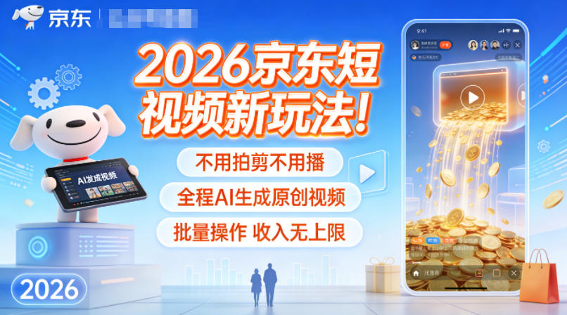 2026京东短视频新玩法！不用拍剪不用播，全程AI生成原创视频，批量操作收入无上限-快名资源网