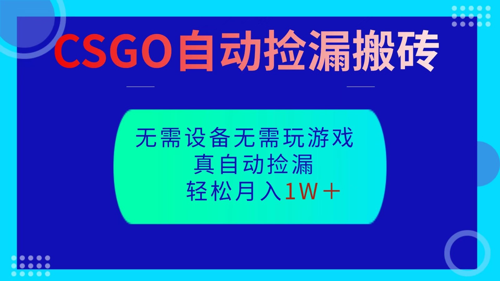 CSGO自动捡漏搬砖，当天操作当天见结果，无需了解游戏，包教包会包落地-快名资源网