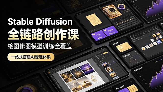 Stable Diffusion全链路创作课，绘图修图模型训练全覆盖，一站式搭建AI变现体系-青虫资源网