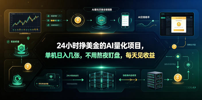 24小时挣美金的AI量化项目，单机日入几十美刀，不用熬夜盯盘，每天见收益【揭秘】-快名资源网