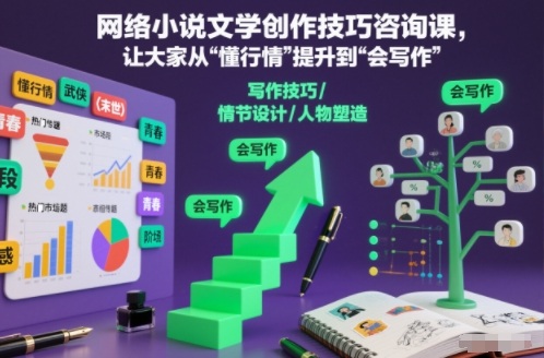 网络小说文学创作技巧咨询课，让大家从“懂行情”提升到”会写作”的高度-快名资源网