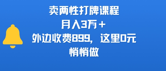 卖两性打牌课程，月入3W+外边收费899的课程，这里0元，悄悄做-快名资源网