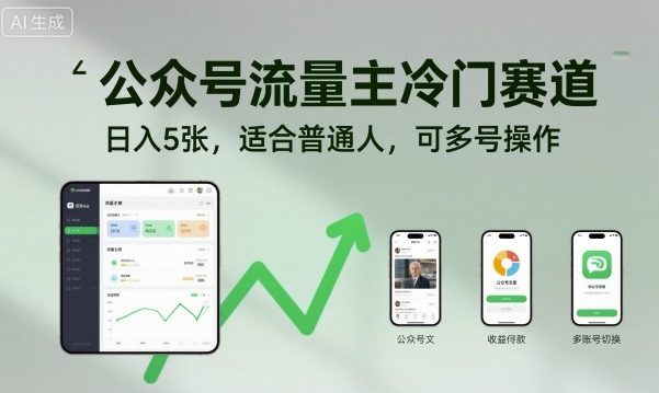 公众号流量主冷门赛道，日入5张，适合普通人，可多号操作-青虫资源网