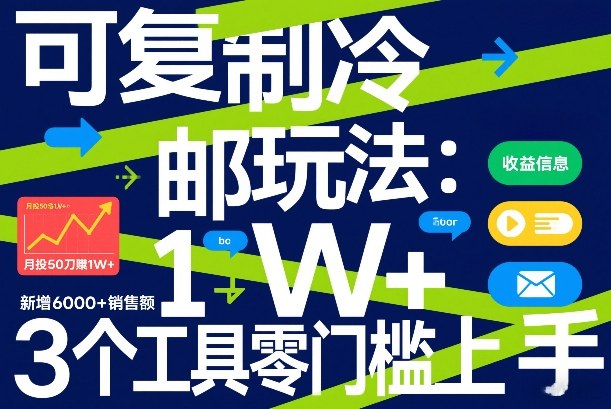 可复制冷邮件玩法：月投50刀賺1W+，新增6000+销售额，3个工具零门槛上手-快名资源网