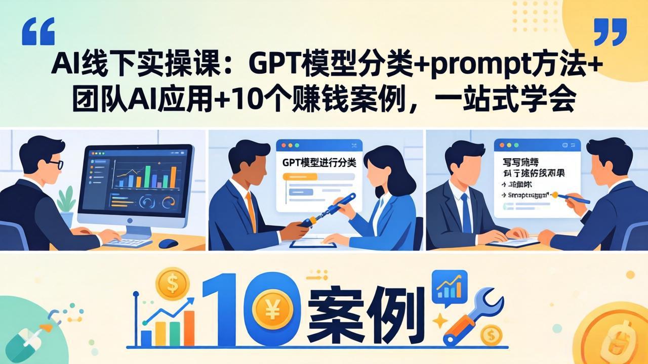 AI线下实操课：GPT模型分类+prompt方法+团队AI应用+10个赚钱案例，一站式学会-快名资源网