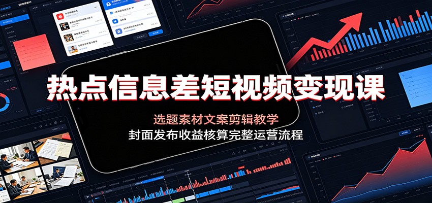 热点信息差短视频变现课：选题素材文案剪辑教学，封面发布收益核算完整运营流程-青虫资源网