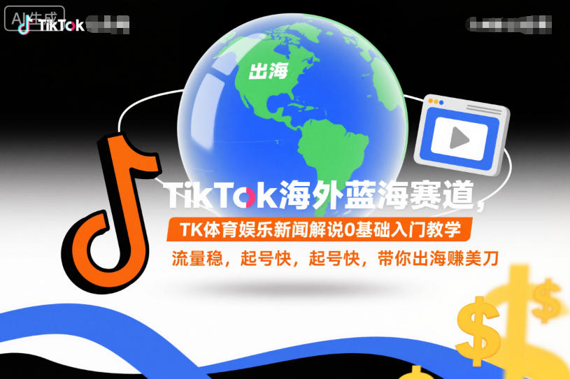TikTok海外蓝海赛道，TK体育娱乐新闻解说0基础入门教学，流量稳，起号快，带你出海賺美刀-快名资源网