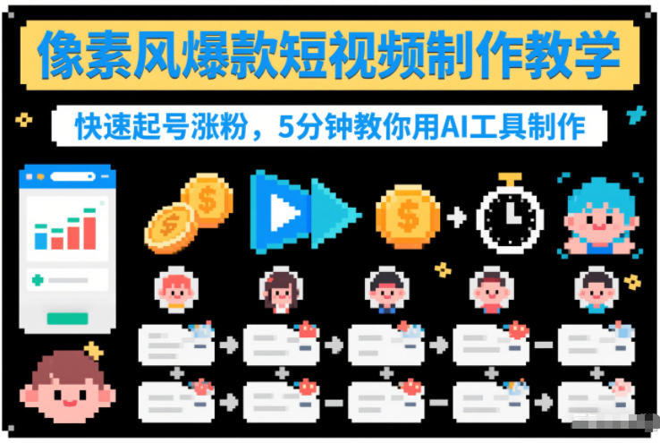 像素风爆款短视频制作教学，快速起号涨粉，5分钟教你用AI工具制作-快名资源网