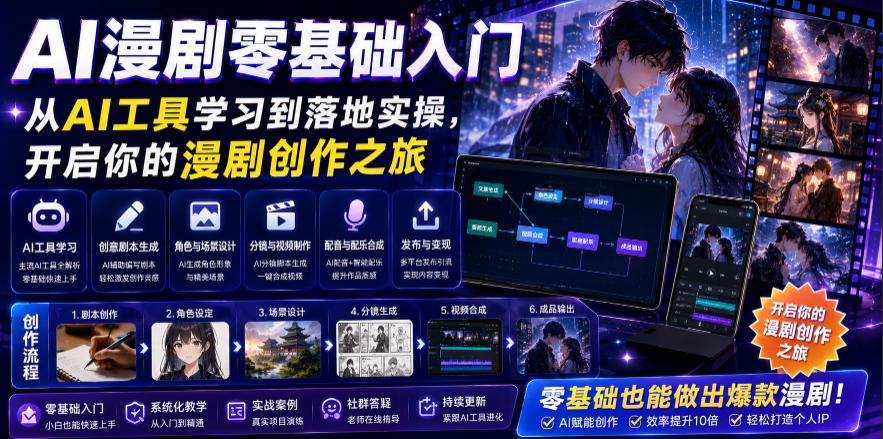 AI漫剧零基础入门，从AI工具学习到落地实操，开启你的漫剧创作之旅-快名资源网
