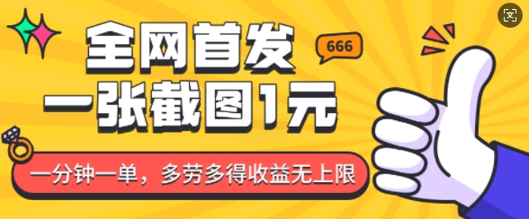 全网首发，一张截图1块钱，一分钟一单，多劳多得，收益无上限-快名资源网