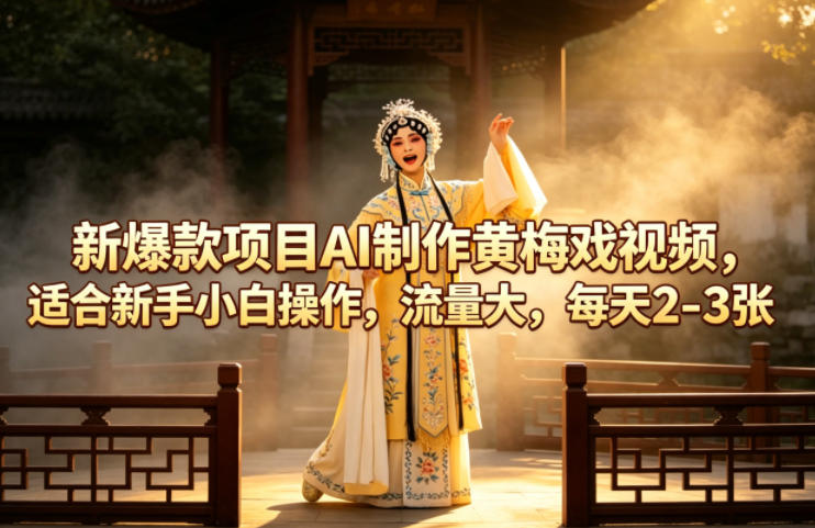 新爆款项目AI制作黄梅戏视频，适合新手小白操作，流量大，每天2-3张-快名资源网