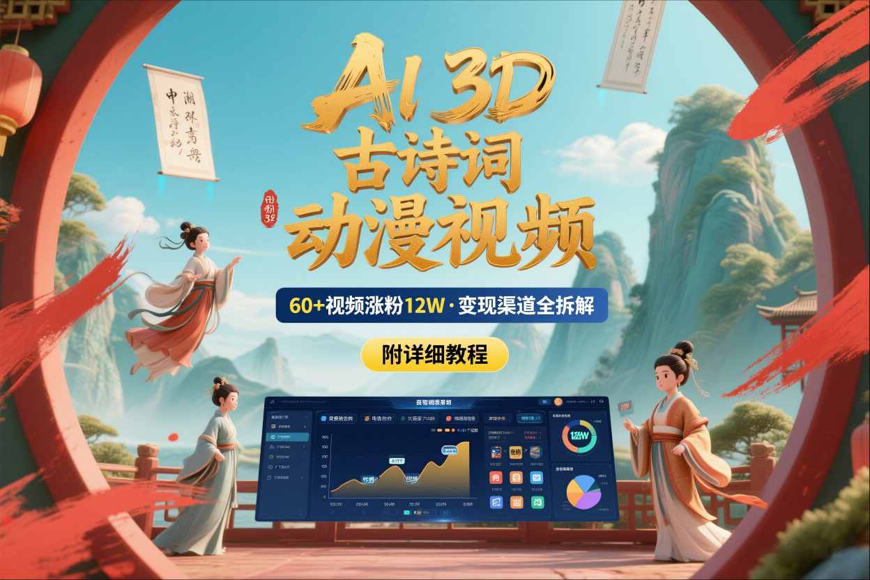 AI制作3D古诗词动漫视频，60多个视频涨粉12W，多个变现渠道拆解【附详细教程】-青虫资源网