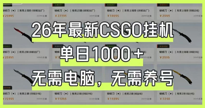 26年最新CSGO挂G系统，单日1000+，无需电脑，无需养号，0基础可上手【揭秘】-快名资源网
