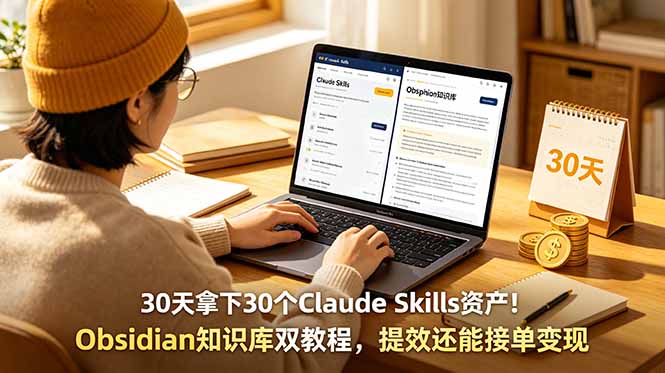 30天拿下30个Claude Skills资产！Obsidian知识库双教程，提效还能接单变现-快名资源网