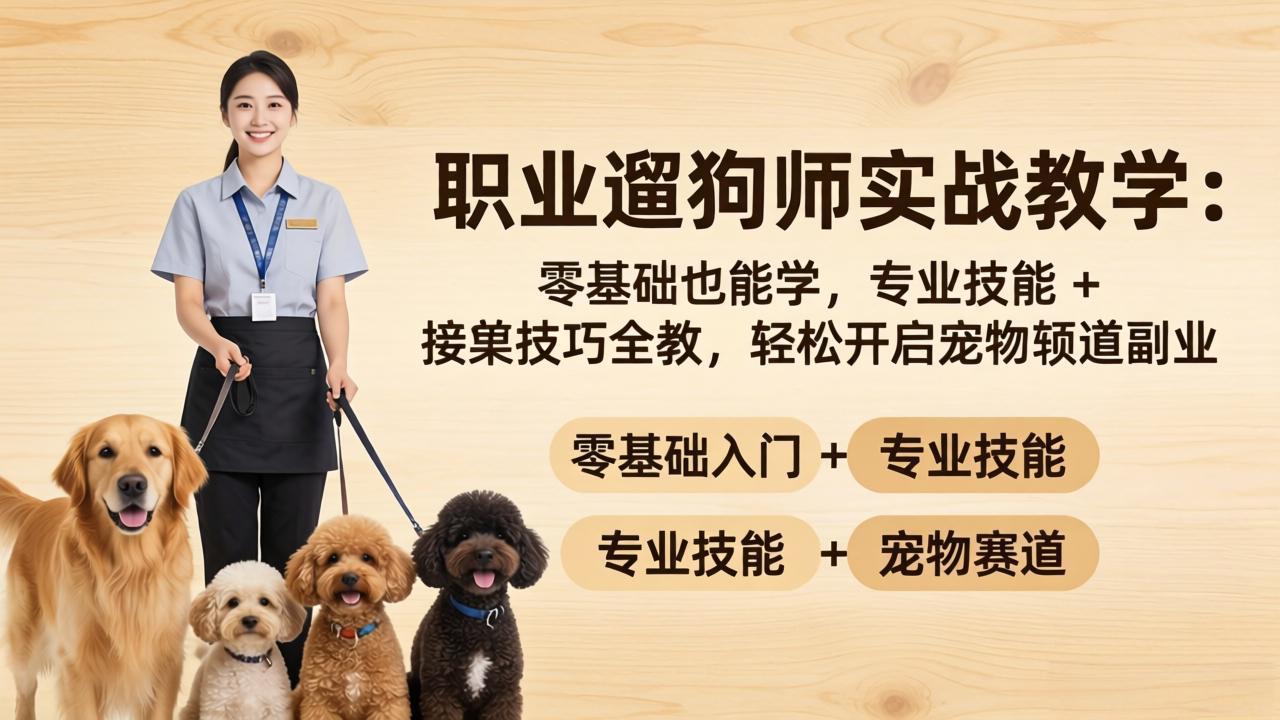 职业遛狗师实战教学：零基础也能学，专业技能 + 接单技巧全教，轻松开启宠物赛道副业-青虫资源网