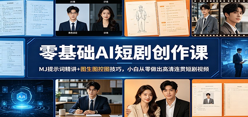 零基础AI短剧创作课：MJ提示词精讲+图生图控图技巧，小白从零做出高清连贯短剧视频-快名资源网