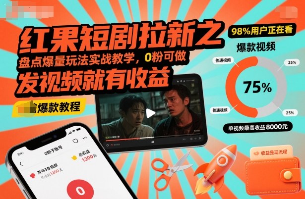 红果短剧拉新之盘点爆量玩法实战教学，0粉可做，发视频就有收益-快名资源网