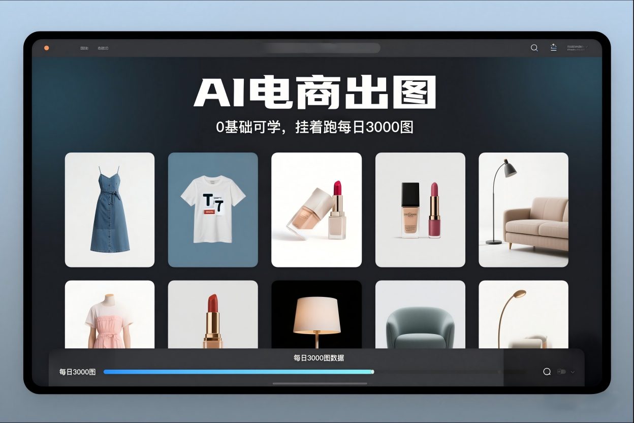 AI电商出图，0基础可学，挂着跑每日3000图-快名资源网