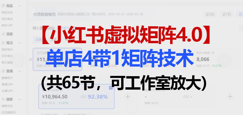 小红书虚拟矩阵4.0技术：单店4带1矩阵(共65节，可工作室放大)-快名资源网
