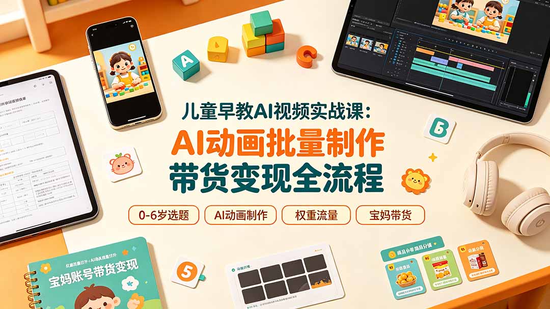 儿童早教AI视频实战课：0-6岁认知选题｜AI动画批量制作｜权重流量拉升｜宝妈账号带货变现全流程-青虫资源网
