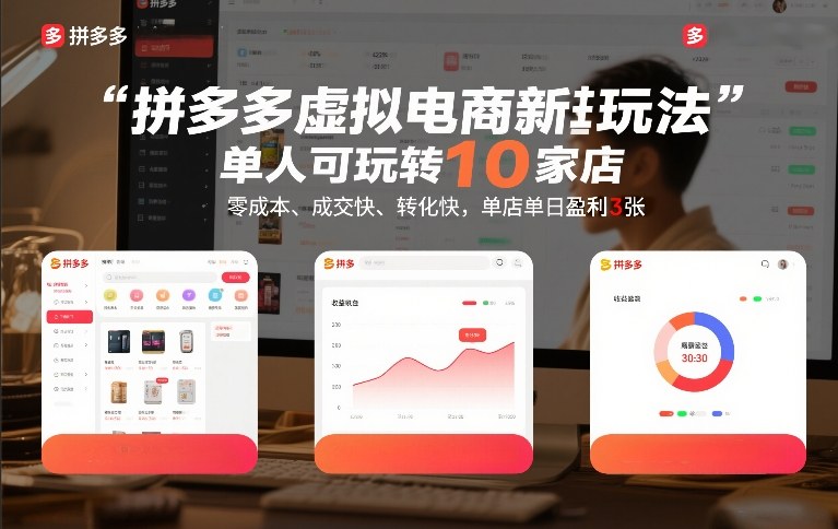 拼多多虚拟电商新玩法，单人可玩转10家店，零成本、成交快、转化快，单店单日盈利3张【揭秘】-快名资源网
