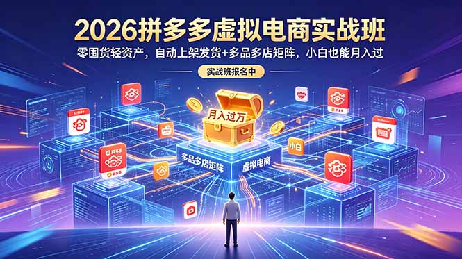 2026拼多多虚拟电商实战班：零囤货轻资产，自动上架发货+多品多店矩阵，小白也能月入过万-快名资源网