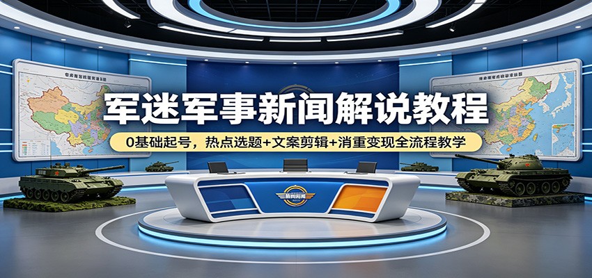 军迷军事新闻解说教程：0基础起号，热点选题+文案剪辑+消重变现全流程教学-快名资源网