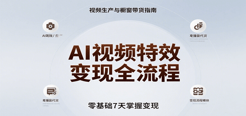 AI视频特效变现全流程，零基础7天掌握视频生产到橱窗带货变现-快名资源网